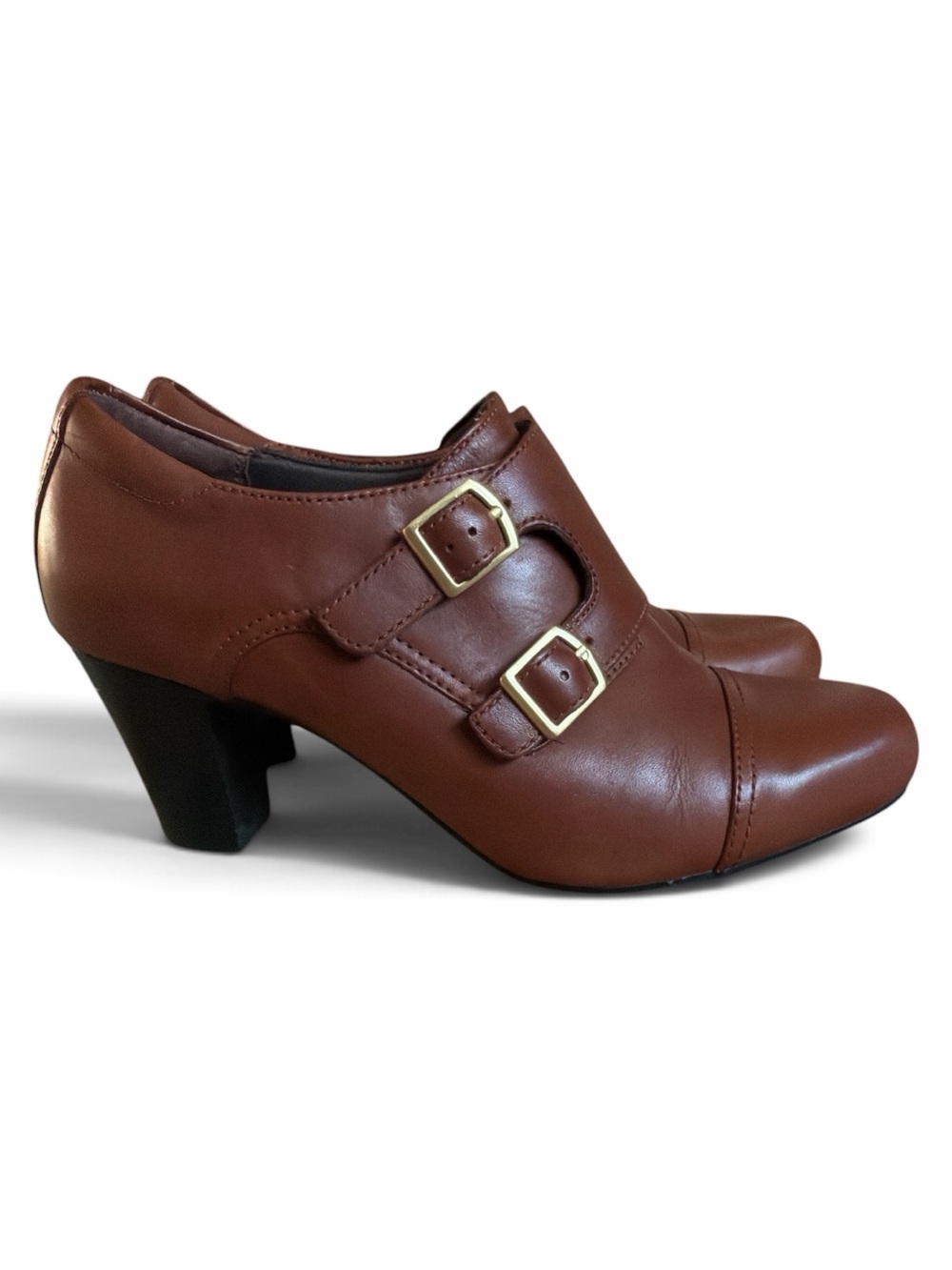 Vintage Clarks Sapphire Athena Brown Leather Monk Strap Booties Size 8.5 Indie